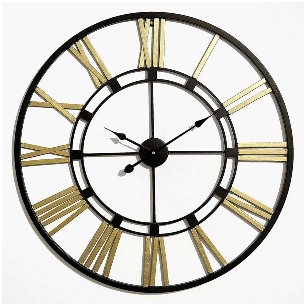 Black And Gold Powder Coated Clock; (60X60)cm, Black/Gold