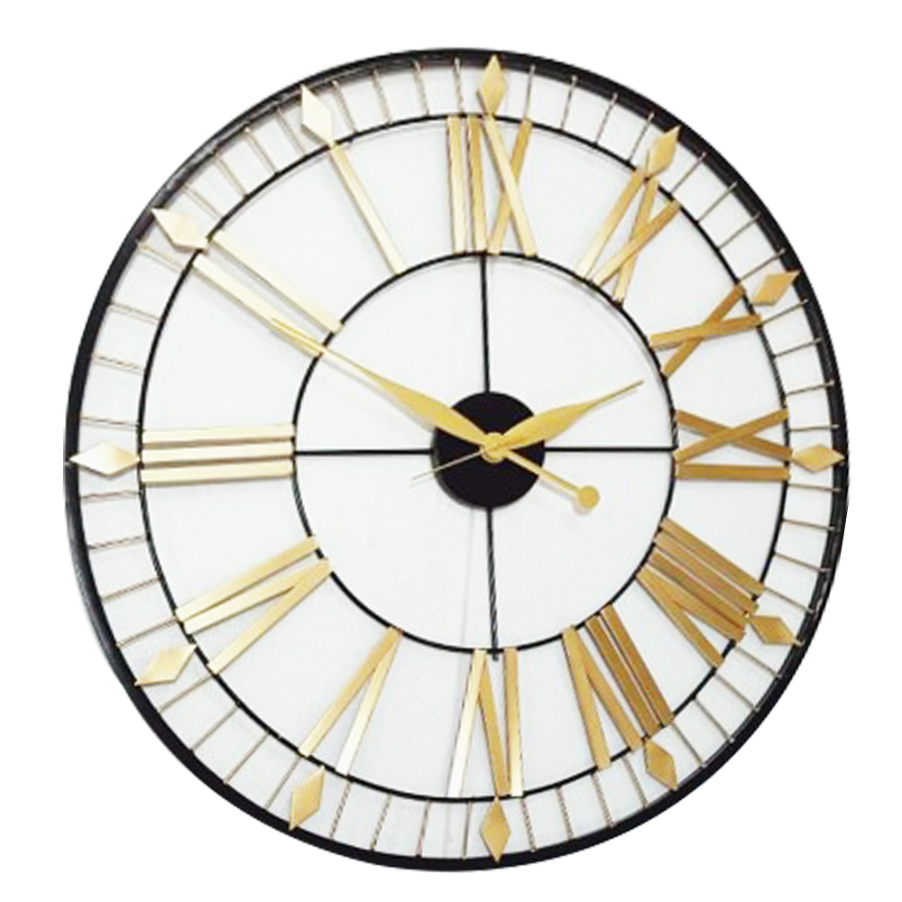 Black And Gold Powder Coated Round Wall Clock; (61X61)cm, Black/Gold