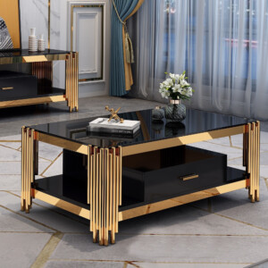 Coffee Table; (120x60x42)cm, Gold/Black