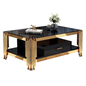 Coffee Table; (120x60x42)cm, Gold/Black