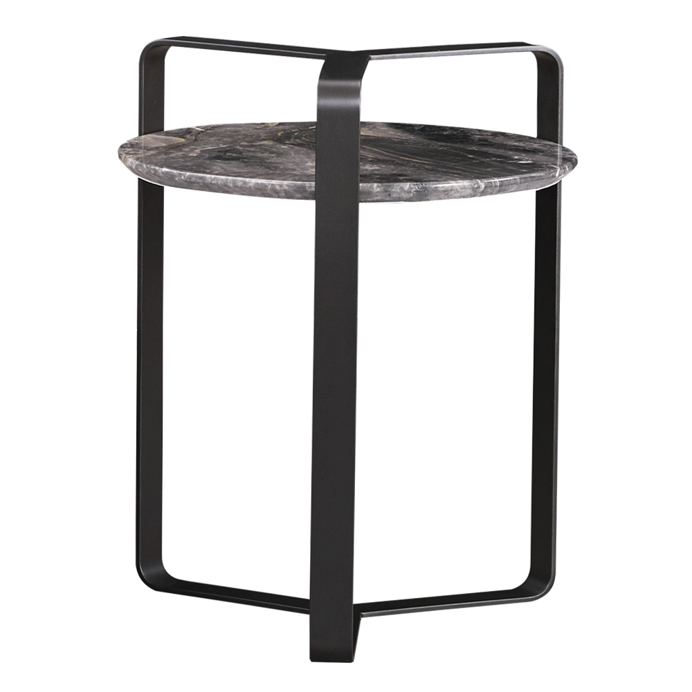Round Side Table-Marble Top; (45x55)cm, Grey/Dark Grey/Silver