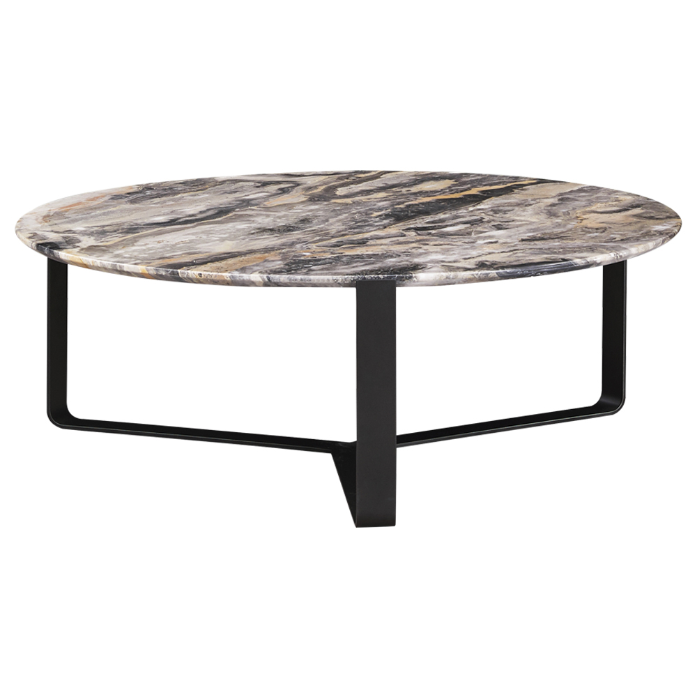 Round Coffee Table-Marble Top; (85x32)cm, Grey/Dark Grey/Silver