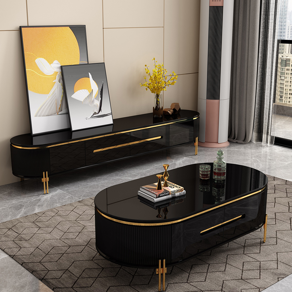 Coffee Table; (120x60x45)cm, Glossy Black/Gold