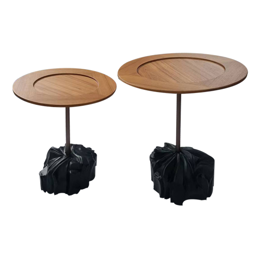 Side Table Set-Wood Top- 2pcs, Oak/Black