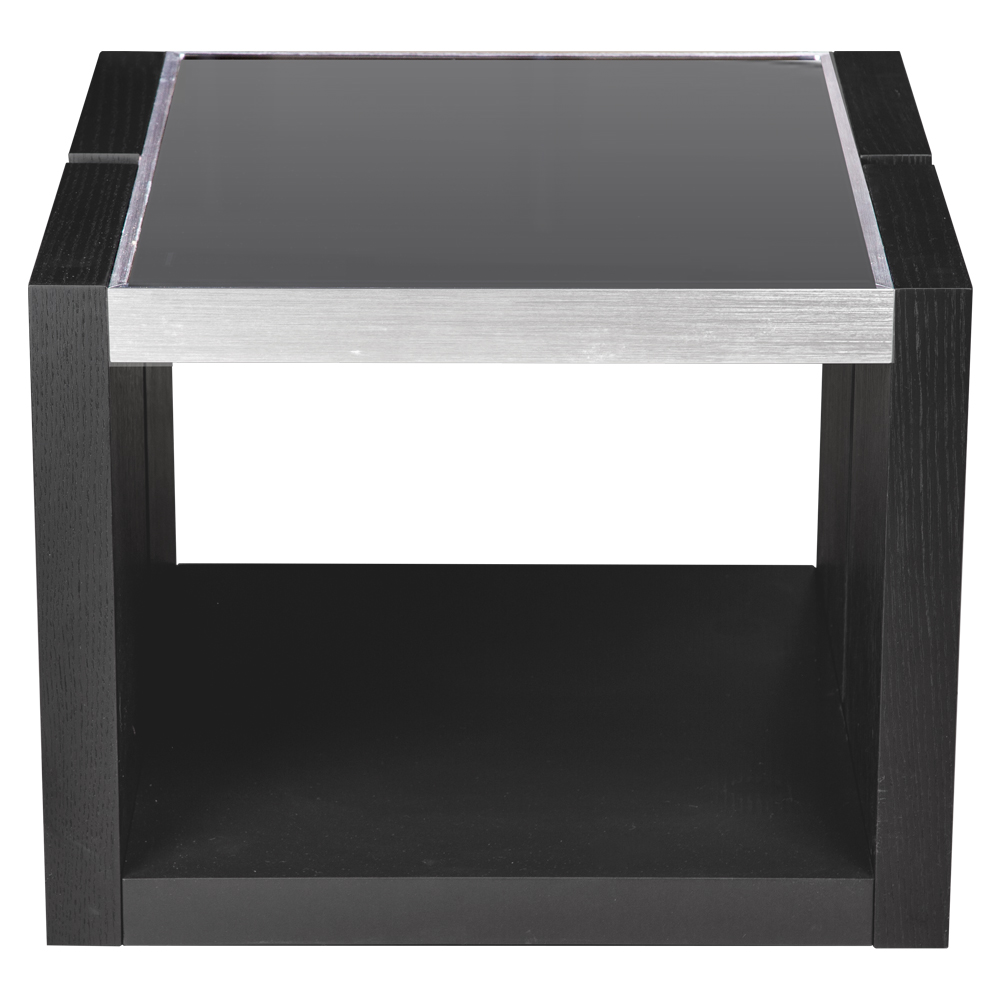 Side Table-Glass Top; (60x60x48)cm, Black Oak/Black Matt