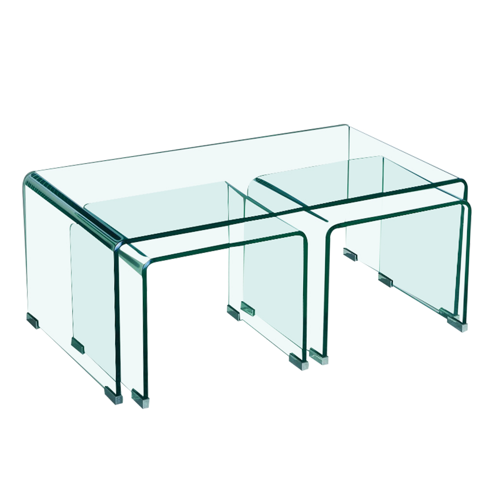 Coffee Table-Glass Top; (90x50x38)cm + Side Table-Glass Top; (40x36x32)cm