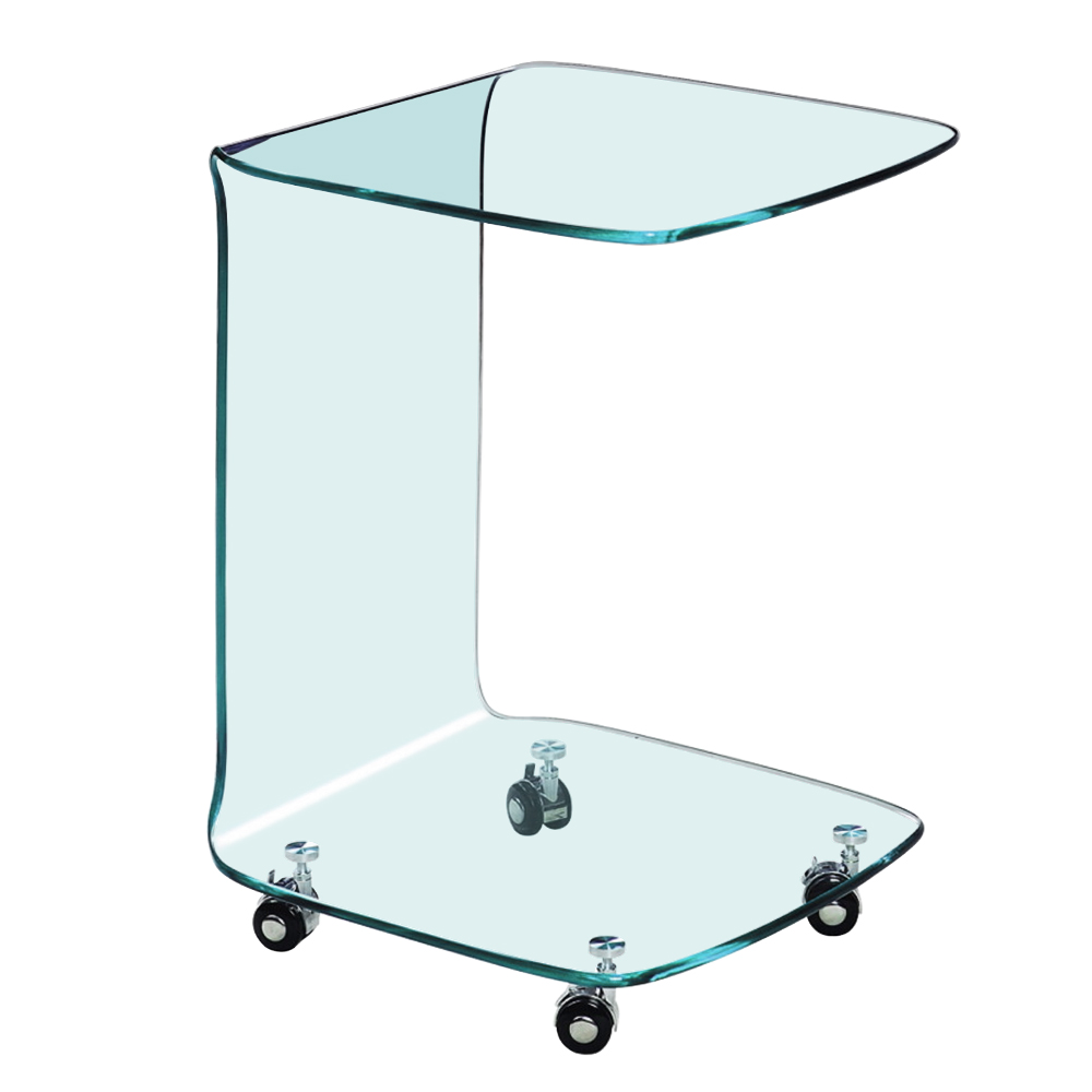 Side Table With Wheels-Glass Top; (45x45x60)cm