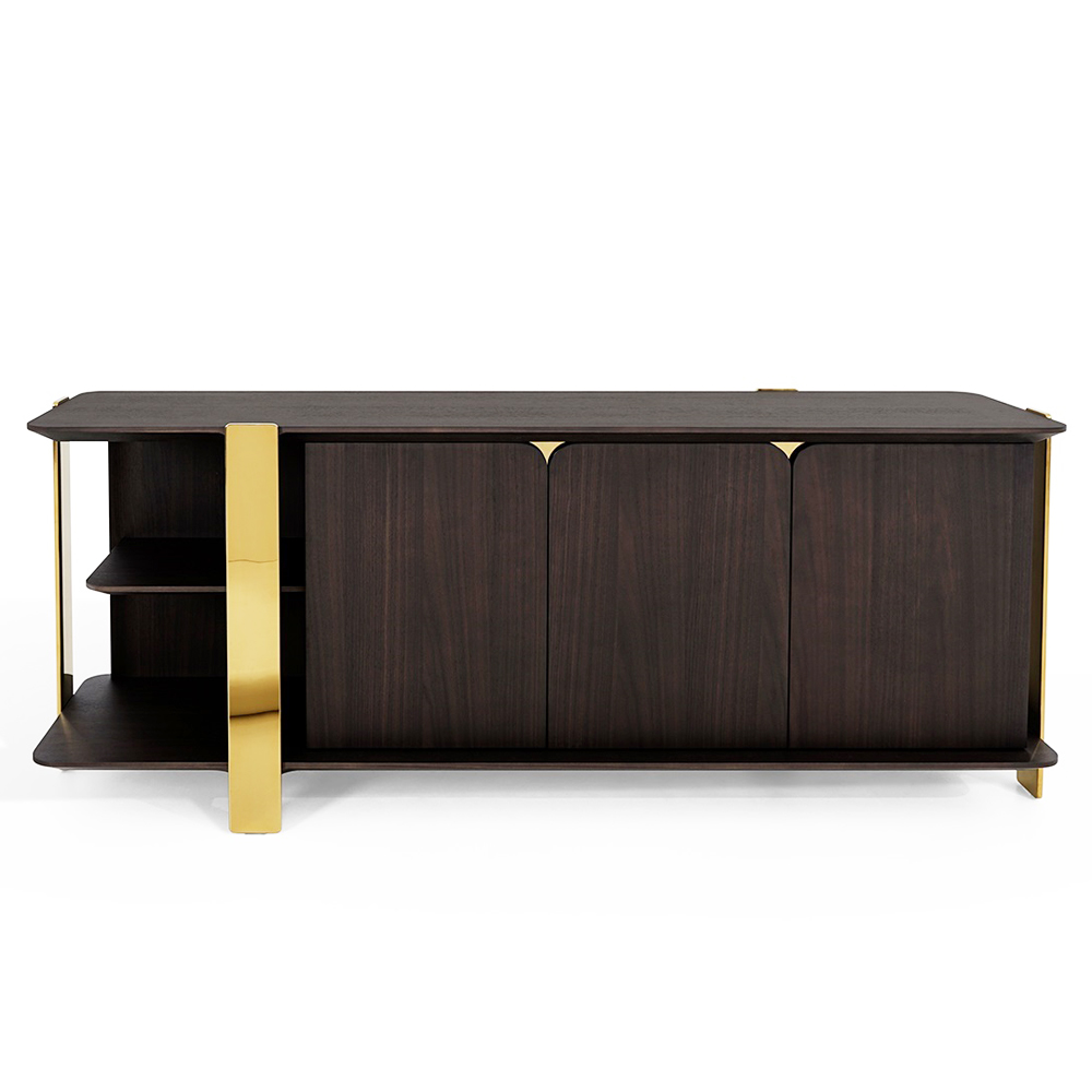 Buffet Cabinet; (182x47x78)cm, Dark Walnut/Gold