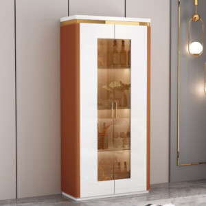 Display Cabinet; (90x40x190)cm, White/Brown/Gold