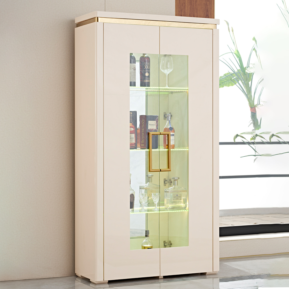 Display Cabinet; (100x40x190)cm, Glossy Beige/Gold