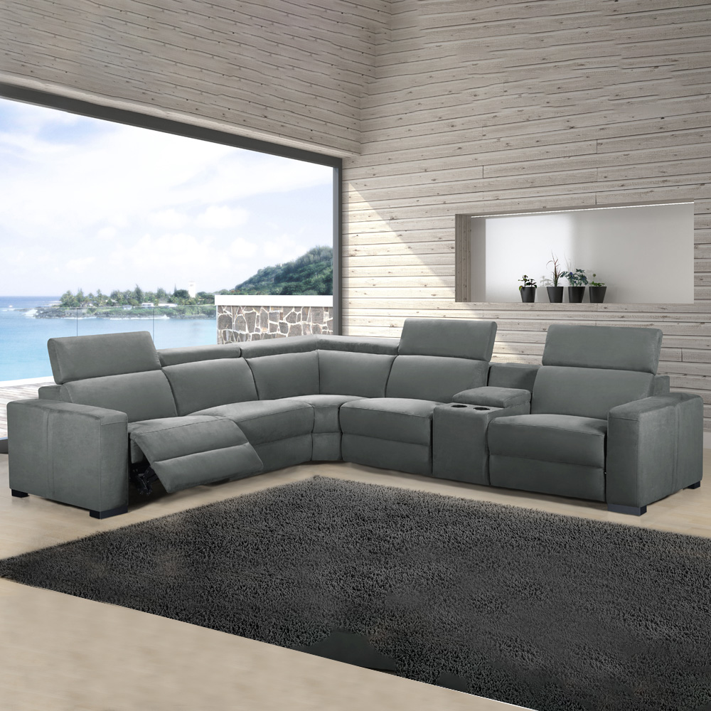 Fabric Corner Sofa: 6 Seater With Console, Storm Grey