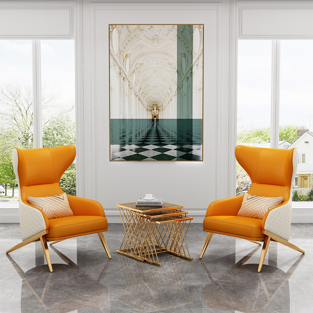 Leisure Chair; (90x72x110)cm, Gold/White/Orange
