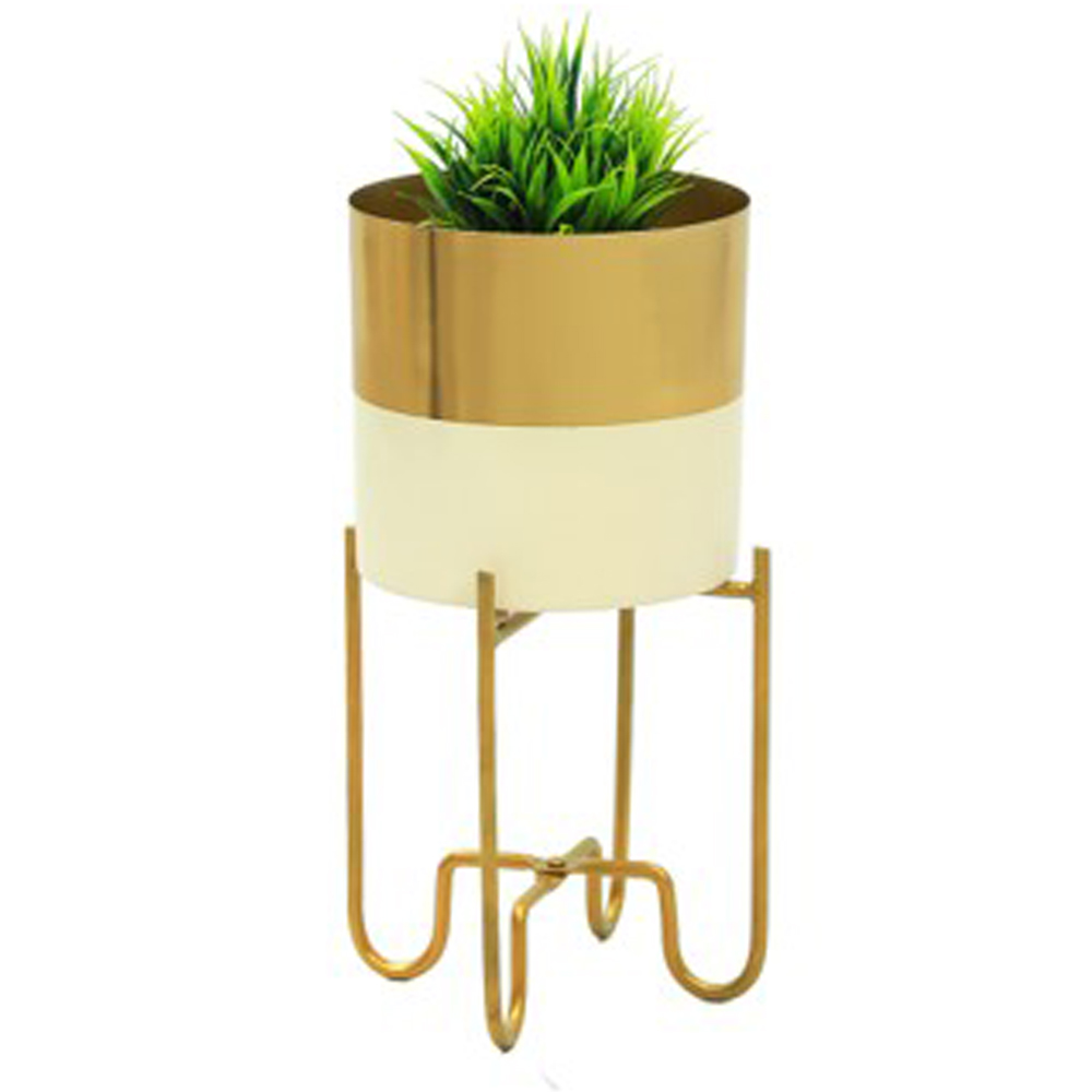 Brass, Ivory And Gold Planter With Stand; (20x20x38)cm