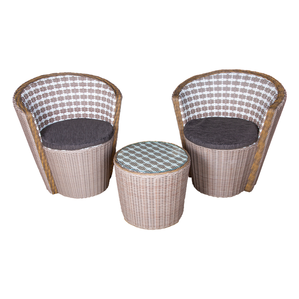 Rattan Furniture: Teras Gentong Apolo Outdoor 2-Seater Sofa Set + Coffee Table (1+1+C/T), Brown/White
