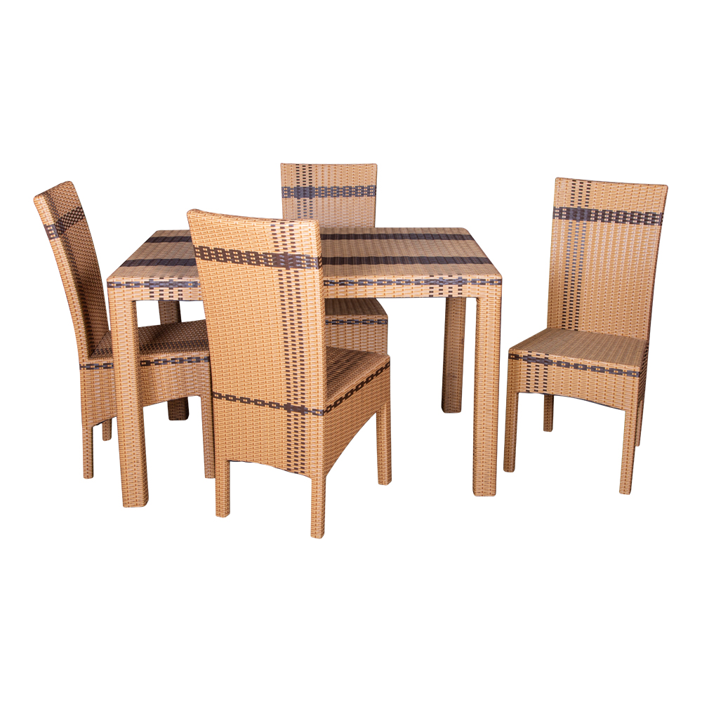 Rattan Furniture: Dining Table; (120x80)cm + 4 Side Chairs