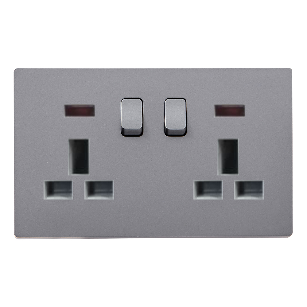 Domus: Twin 13A Switched Socket; 250V, Grey