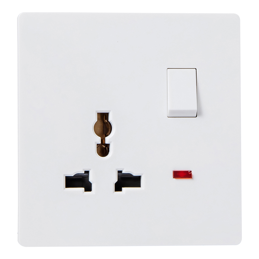 Domus: 1 Gang Switched Universal Switched Socket With Indicator, 16A, 250V, White