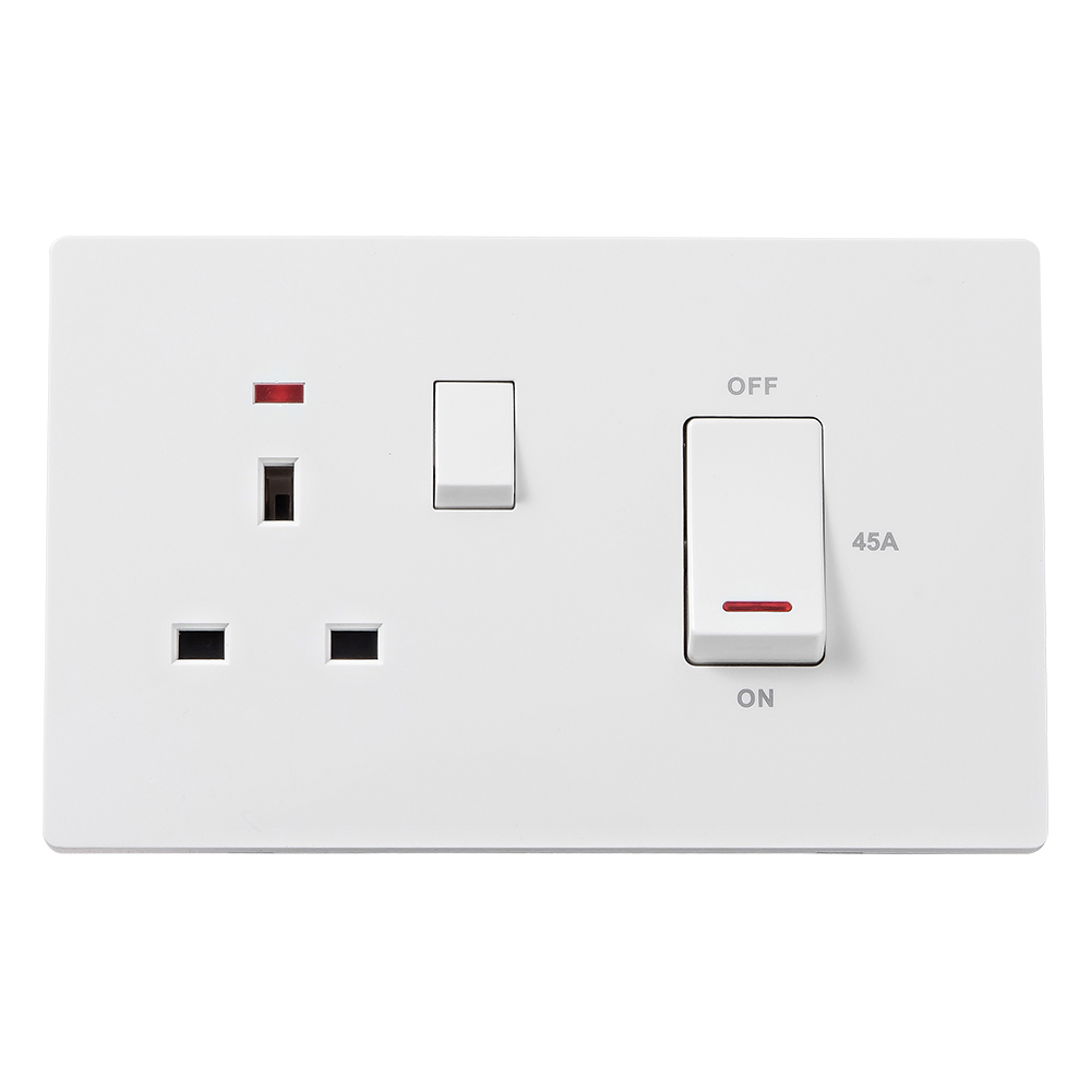 Domus: 45A Cooker Switch With 13A Socket, 250V, White