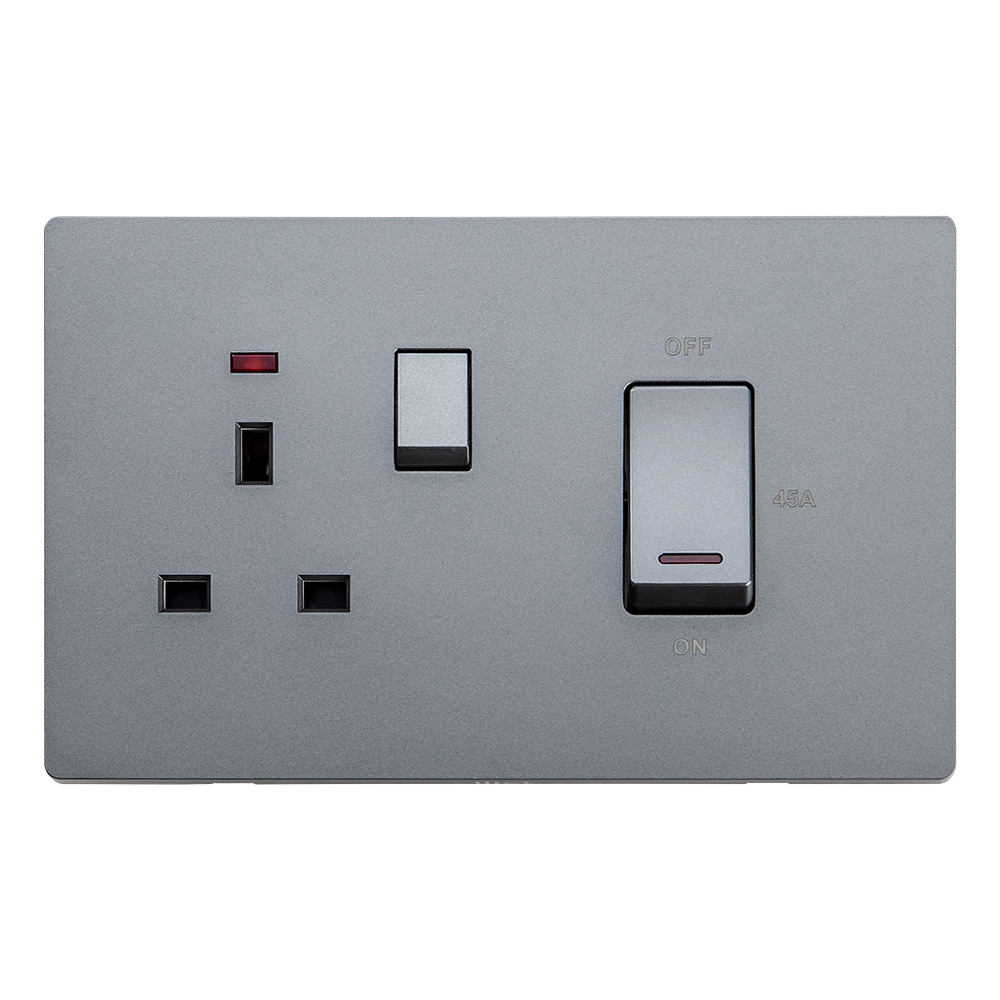Domus: 45A Cooker Switch With 13A Socket, 250V, Grey