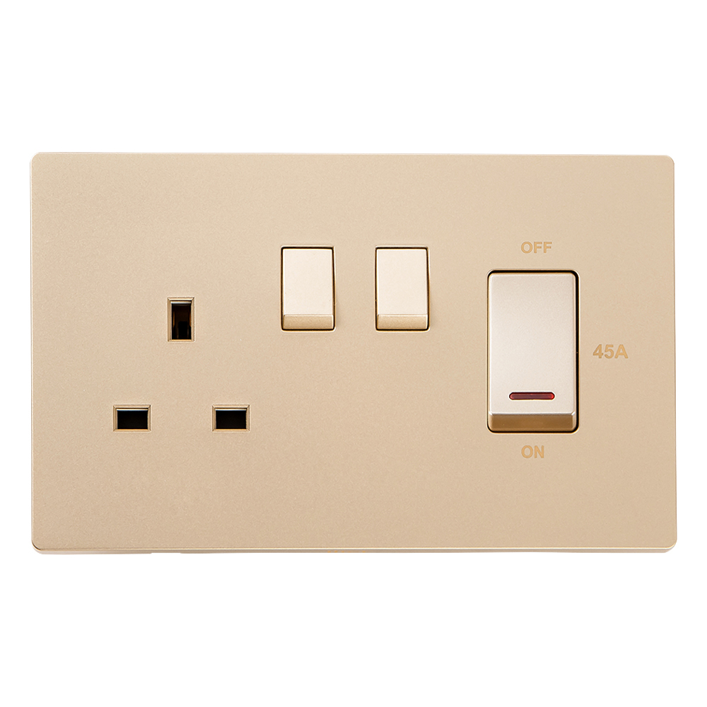 Domus: 45A Cooker Switch With 13A Socket, 250V, Gold