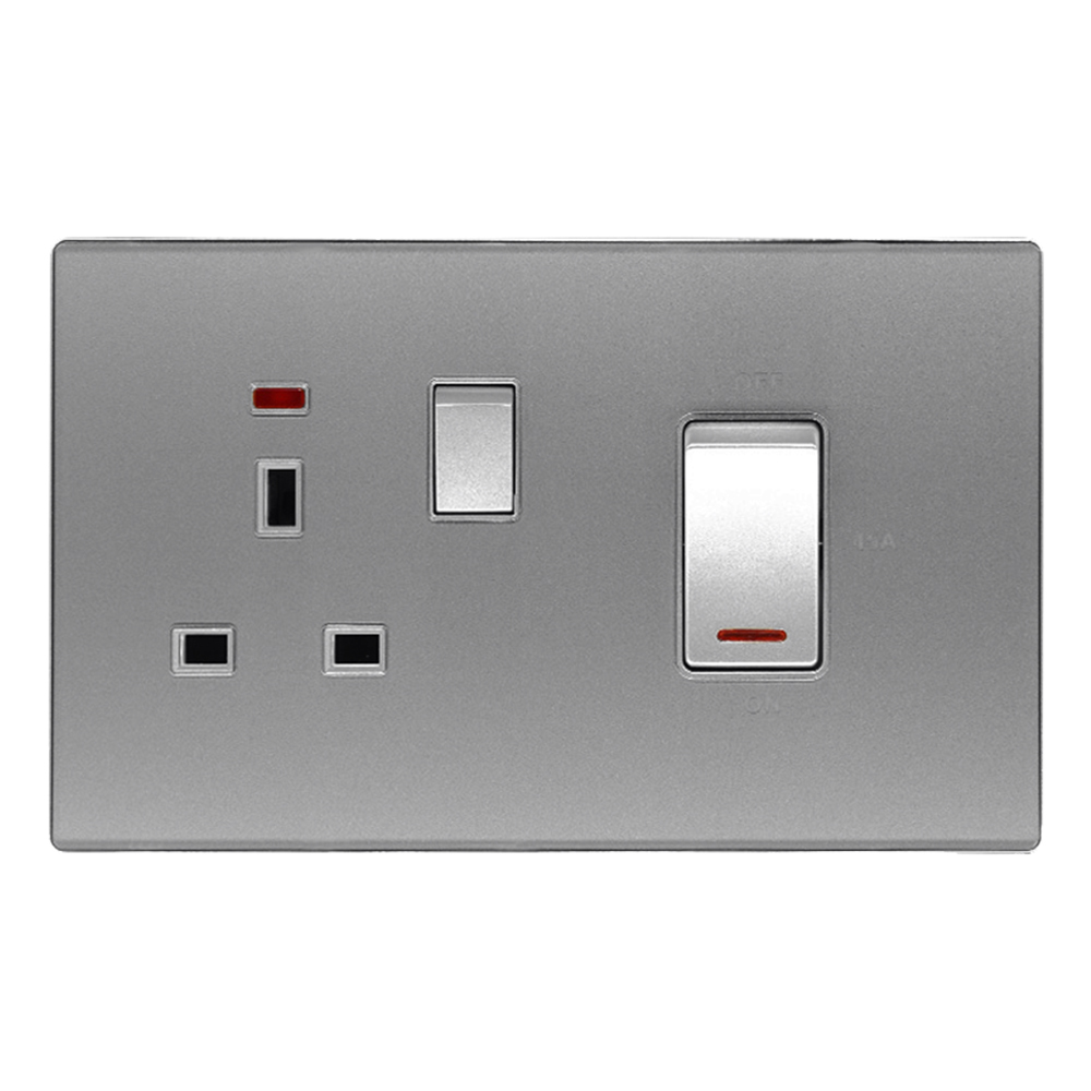 Domus: 45A Cooker Switch With 13A Socket, 250V, Brushed Silver