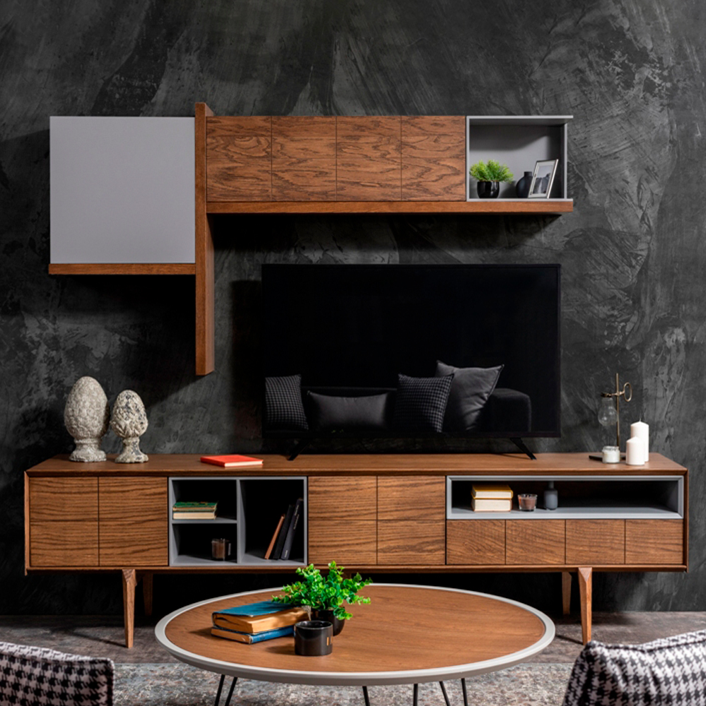 Naturel TV Cabinet With Floating Shelf; (192/260x30/51x62/98)cm