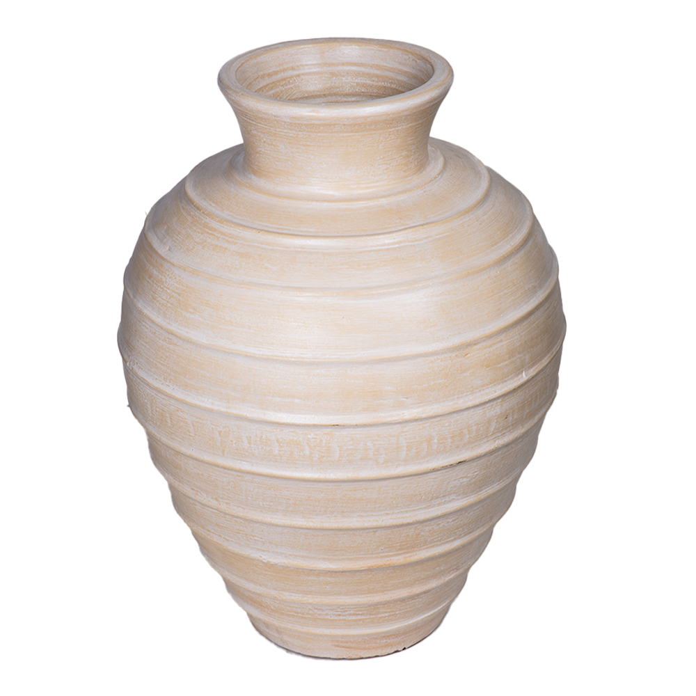 Barrel Shaped Vase; (50x60)cm, Cream Wash
