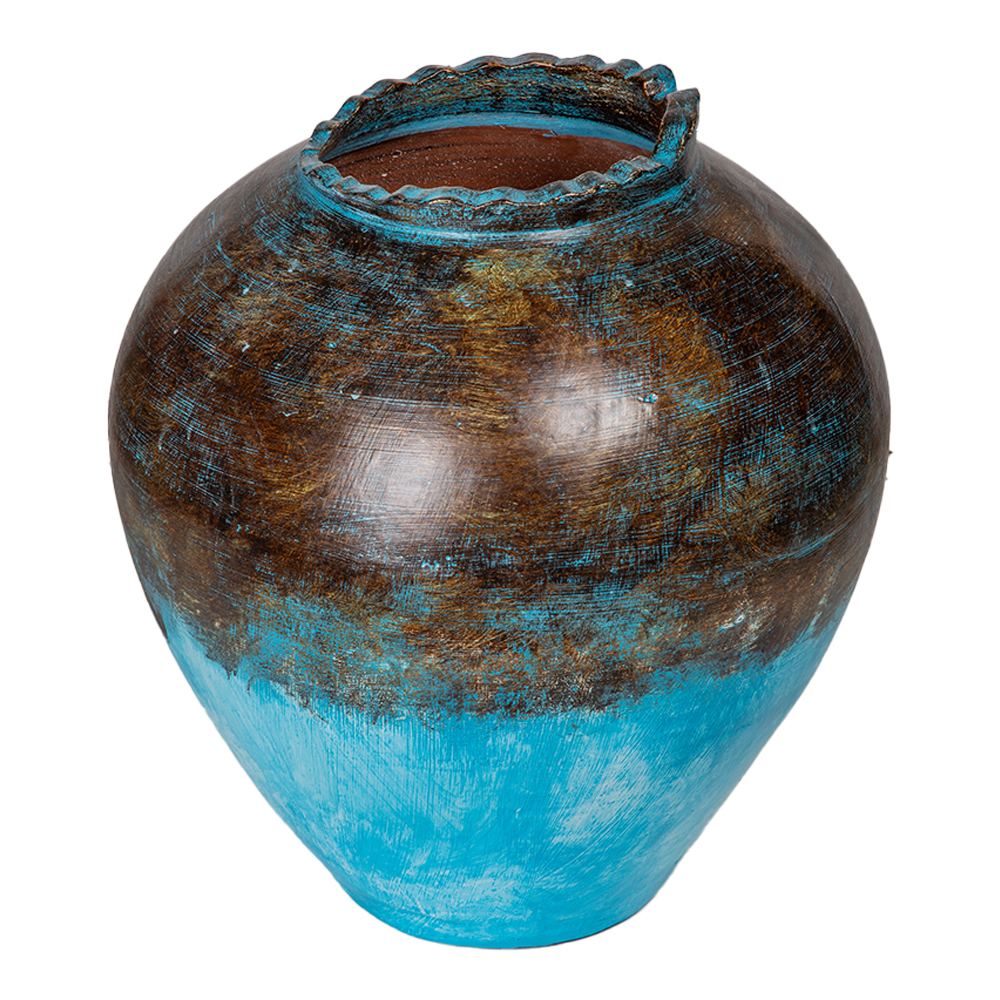 Gucci Leher Ornament Vase; (45x50)cm, Blue/Antique